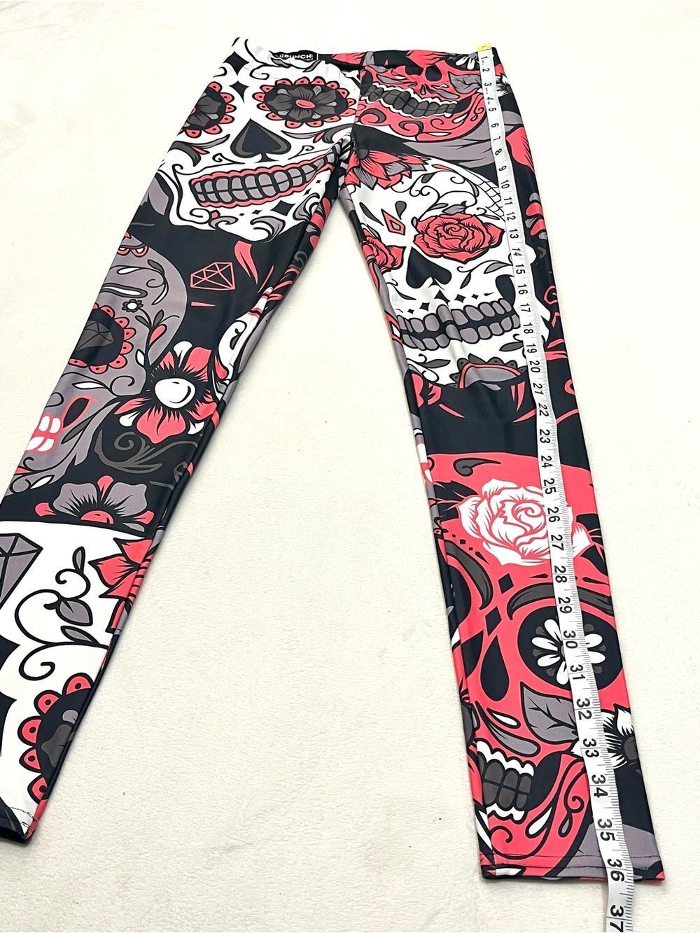 GearBunch Pink White Black Sugar Skull Day of the Dead Women’s Leggings Small - Picture 8 of 16